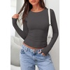 image:imagePRETTYGARDEN Long Sleeve Shirts for Women 2026 Fall Casual Crewneck Tight Slim Fit Layering Basic T Shirt Going Out TopsDark Grey