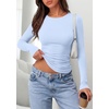 image:imagePRETTYGARDEN Long Sleeve Shirts for Women 2026 Fall Casual Crewneck Tight Slim Fit Layering Basic T Shirt Going Out TopsLight Blue