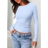 image:imagePRETTYGARDEN Long Sleeve Shirts for Women 2026 Fall Casual Crewneck Tight Slim Fit Layering Basic T Shirt Going Out TopsLight Blue