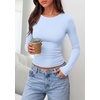 image:imagePRETTYGARDEN Long Sleeve Shirts for Women 2026 Fall Casual Crewneck Tight Slim Fit Layering Basic T Shirt Going Out TopsLight Blue