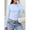 image:imagePRETTYGARDEN Long Sleeve Shirts for Women 2026 Fall Casual Crewneck Tight Slim Fit Layering Basic T Shirt Going Out TopsLight Blue