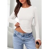 image:imagePRETTYGARDEN Long Sleeve Shirts for Women 2026 Fall Casual Crewneck Tight Slim Fit Layering Basic T Shirt Going Out TopsWhite