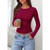 image:imagePRETTYGARDEN Long Sleeve Shirts for Women 2026 Fall Casual Crewneck Tight Slim Fit Layering Basic T Shirt Going Out TopsWine Red