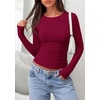 image:imagePRETTYGARDEN Long Sleeve Shirts for Women 2026 Fall Casual Crewneck Tight Slim Fit Layering Basic T Shirt Going Out TopsWine Red