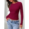 image:imagePRETTYGARDEN Long Sleeve Shirts for Women 2026 Fall Casual Crewneck Tight Slim Fit Layering Basic T Shirt Going Out TopsWine Red