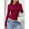 image:imagePRETTYGARDEN Long Sleeve Shirts for Women 2026 Fall Casual Crewneck Tight Slim Fit Layering Basic T Shirt Going Out TopsWine Red