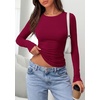 image:imagePRETTYGARDEN Long Sleeve Shirts for Women 2026 Fall Casual Crewneck Tight Slim Fit Layering Basic T Shirt Going Out TopsWine Red