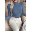 image:imagePRETTYGARDEN Long Sleeve Shirts for Women Fall Clothes  Soft Brushed Ribbed Knit Pullover Mock Neck Lightweight Sweater Comfy Underscrubs Basic Casual Winter Layering TopsDusty Blue