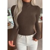 image:imagePRETTYGARDEN Long Sleeve Shirts for Women Fall Clothes  Soft Brushed Ribbed Knit Pullover Mock Neck Lightweight Sweater Comfy Underscrubs Basic Casual Winter Layering TopsBrown