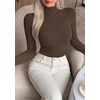 image:imagePRETTYGARDEN Long Sleeve Shirts for Women Fall Clothes  Soft Brushed Ribbed Knit Pullover Mock Neck Lightweight Sweater Comfy Underscrubs Basic Casual Winter Layering TopsBrown