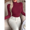 image:imagePRETTYGARDEN Long Sleeve Shirts for Women Fall Clothes  Soft Brushed Ribbed Knit Pullover Mock Neck Lightweight Sweater Comfy Underscrubs Basic Casual Winter Layering TopsBurgundy