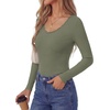 image:imagePRETTYGARDEN Long Sleeve T Shirts for Women Tops Casual  Stretchy Ribbed Knit Lace Trim Square Neck Slim Fit Tees Fall Winter Fashion Layering Clothes for Going Out amp Date NightArmy Green