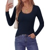 image:imagePRETTYGARDEN Long Sleeve T Shirts for Women Tops Casual  Stretchy Ribbed Knit Lace Trim Square Neck Slim Fit Tees Fall Winter Fashion Layering Clothes for Going Out amp Date NightNavy Blue