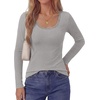 image:imagePRETTYGARDEN Long Sleeve T Shirts for Women Tops Casual  Stretchy Ribbed Knit Lace Trim Square Neck Slim Fit Tees Fall Winter Fashion Layering Clothes for Going Out amp Date NightGrey