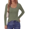 image:imagePRETTYGARDEN Long Sleeve T Shirts for Women Tops Casual  Stretchy Ribbed Knit Lace Trim Square Neck Slim Fit Tees Fall Winter Fashion Layering Clothes for Going Out amp Date NightArmy Green