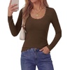 image:imagePRETTYGARDEN Long Sleeve T Shirts for Women Tops Casual  Stretchy Ribbed Knit Lace Trim Square Neck Slim Fit Tees Fall Winter Fashion Layering Clothes for Going Out amp Date NightBrown