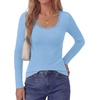 image:imagePRETTYGARDEN Long Sleeve T Shirts for Women Tops Casual  Stretchy Ribbed Knit Lace Trim Square Neck Slim Fit Tees Fall Winter Fashion Layering Clothes for Going Out amp Date NightLight Blue