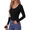 image:imagePRETTYGARDEN Long Sleeve T Shirts for Women Tops Casual  Stretchy Ribbed Knit Lace Trim Square Neck Slim Fit Tees Fall Winter Fashion Layering Clothes for Going Out amp Date NightBlack