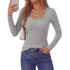 image:imagePRETTYGARDEN Long Sleeve T Shirts for Women Tops Casual  Stretchy Ribbed Knit Lace Trim Square Neck Slim Fit Tees Fall Winter Fashion Layering Clothes for Going Out amp Date NightGrey