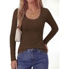 image:imagePRETTYGARDEN Long Sleeve T Shirts for Women Tops Casual  Stretchy Ribbed Knit Lace Trim Square Neck Slim Fit Tees Fall Winter Fashion Layering Clothes for Going Out amp Date NightBrown