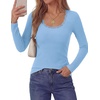 image:imagePRETTYGARDEN Long Sleeve T Shirts for Women Tops Casual  Stretchy Ribbed Knit Lace Trim Square Neck Slim Fit Tees Fall Winter Fashion Layering Clothes for Going Out amp Date NightLight Blue