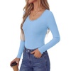 image:imagePRETTYGARDEN Long Sleeve T Shirts for Women Tops Casual  Stretchy Ribbed Knit Lace Trim Square Neck Slim Fit Tees Fall Winter Fashion Layering Clothes for Going Out amp Date NightLight Blue