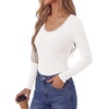 image:imagePRETTYGARDEN Long Sleeve T Shirts for Women Tops Casual  Stretchy Ribbed Knit Lace Trim Square Neck Slim Fit Tees Fall Winter Fashion Layering Clothes for Going Out amp Date NightWhite