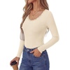 image:imagePRETTYGARDEN Long Sleeve T Shirts for Women Tops Casual  Stretchy Ribbed Knit Lace Trim Square Neck Slim Fit Tees Fall Winter Fashion Layering Clothes for Going Out amp Date NightBeige