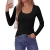 image:imagePRETTYGARDEN Long Sleeve T Shirts for Women Tops Casual  Stretchy Ribbed Knit Lace Trim Square Neck Slim Fit Tees Fall Winter Fashion Layering Clothes for Going Out amp Date NightBlack