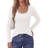 image:imagePRETTYGARDEN Long Sleeve T Shirts for Women Tops Casual  Stretchy Ribbed Knit Lace Trim Square Neck Slim Fit Tees Fall Winter Fashion Layering Clothes for Going Out amp Date NightWhite