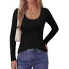 image:imagePRETTYGARDEN Long Sleeve T Shirts for Women Tops Casual  Stretchy Ribbed Knit Lace Trim Square Neck Slim Fit Tees Fall Winter Fashion Layering Clothes for Going Out amp Date NightBlack