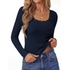 image:imagePRETTYGARDEN Long Sleeve T Shirts for Women Tops Casual  Stretchy Ribbed Knit Lace Trim Square Neck Slim Fit Tees Fall Winter Fashion Layering Clothes for Going Out amp Date NightNavy Blue