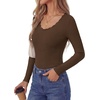 image:imagePRETTYGARDEN Long Sleeve T Shirts for Women Tops Casual  Stretchy Ribbed Knit Lace Trim Square Neck Slim Fit Tees Fall Winter Fashion Layering Clothes for Going Out amp Date NightBrown