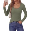 image:imagePRETTYGARDEN Long Sleeve T Shirts for Women Tops Casual  Stretchy Ribbed Knit Lace Trim Square Neck Slim Fit Tees Fall Winter Fashion Layering Clothes for Going Out amp Date NightArmy Green