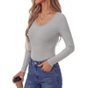 image:imagePRETTYGARDEN Long Sleeve T Shirts for Women Tops Casual  Stretchy Ribbed Knit Lace Trim Square Neck Slim Fit Tees Fall Winter Fashion Layering Clothes for Going Out amp Date NightGrey