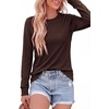 image:imagePRETTYGARDEN Long Sleeve Tshirts Shirts for Women Clothing  Soft Comfy Cotton Tees Loose Fitting Tops Crew Neck Underscrubs Basic Fall Clothes for Daily Wear amp Casual OutingsDark Brown