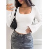 image:imagePRETTYGARDEN Womens Bell Long Sleeve Shirts Going Out Tops  Soft Stretchy Ribbed Knit Square Neck Slim Fit Y2K Clothes Trendy Side Ruched Layering Tee for Casual Fall amp Winter WearWhite
