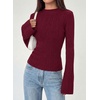 image:imagePRETTYGARDEN Womens Lightweight Mock Neck Sweaters  Bell Long Sleeve Tops Slim Fitted Pullover Soft Ribbed Knit Going Out Outfits Fall Winter Layering Fashion ClothingBurgundy