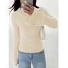 image:imagePRETTYGARDEN Womens Lightweight Mock Neck Sweaters  Bell Long Sleeve Tops Slim Fitted Pullover Soft Ribbed Knit Going Out Outfits Fall Winter Layering Fashion ClothingBeige