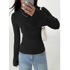 image:imagePRETTYGARDEN Womens Lightweight Mock Neck Sweaters  Bell Long Sleeve Tops Slim Fitted Pullover Soft Ribbed Knit Going Out Outfits Fall Winter Layering Fashion ClothingBlack