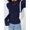 image:imagePRETTYGARDEN Womens Lightweight Mock Neck Sweaters  Bell Long Sleeve Tops Slim Fitted Pullover Soft Ribbed Knit Going Out Outfits Fall Winter Layering Fashion ClothingNavy Blue
