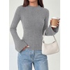 image:imagePRETTYGARDEN Womens Lightweight Mock Neck Sweaters  Bell Long Sleeve Tops Slim Fitted Pullover Soft Ribbed Knit Going Out Outfits Fall Winter Layering Fashion ClothingGrey