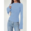 image:imagePRETTYGARDEN Womens Lightweight Mock Neck Sweaters  Bell Long Sleeve Tops Slim Fitted Pullover Soft Ribbed Knit Going Out Outfits Fall Winter Layering Fashion ClothingLight Blue