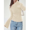 image:imagePRETTYGARDEN Womens Lightweight Mock Neck Sweaters  Bell Long Sleeve Tops Slim Fitted Pullover Soft Ribbed Knit Going Out Outfits Fall Winter Layering Fashion ClothingBeige