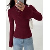 image:imagePRETTYGARDEN Womens Lightweight Mock Neck Sweaters  Bell Long Sleeve Tops Slim Fitted Pullover Soft Ribbed Knit Going Out Outfits Fall Winter Layering Fashion ClothingBurgundy