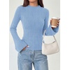 image:imagePRETTYGARDEN Womens Lightweight Mock Neck Sweaters  Bell Long Sleeve Tops Slim Fitted Pullover Soft Ribbed Knit Going Out Outfits Fall Winter Layering Fashion ClothingLight Blue