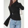image:imagePRETTYGARDEN Womens Lightweight Mock Neck Sweaters  Bell Long Sleeve Tops Slim Fitted Pullover Soft Ribbed Knit Going Out Outfits Fall Winter Layering Fashion ClothingBlack