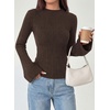 image:imagePRETTYGARDEN Womens Lightweight Mock Neck Sweaters  Bell Long Sleeve Tops Slim Fitted Pullover Soft Ribbed Knit Going Out Outfits Fall Winter Layering Fashion ClothingBrown