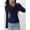 image:imagePRETTYGARDEN Womens Lightweight Mock Neck Sweaters  Bell Long Sleeve Tops Slim Fitted Pullover Soft Ribbed Knit Going Out Outfits Fall Winter Layering Fashion ClothingNavy Blue