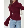 image:imagePRETTYGARDEN Womens Lightweight Mock Neck Sweaters  Bell Long Sleeve Tops Slim Fitted Pullover Soft Ribbed Knit Going Out Outfits Fall Winter Layering Fashion ClothingBurgundy